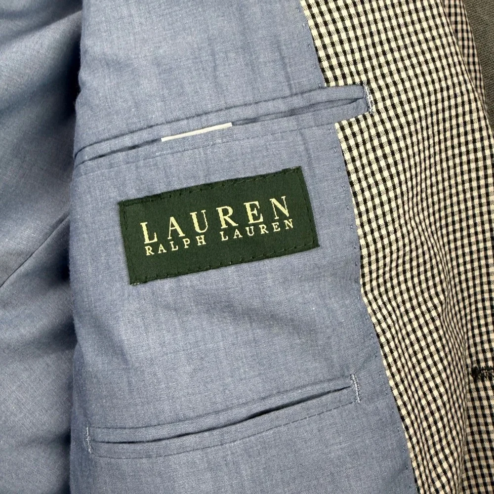 Lauren Ralph Lauren Men's Gingham Blazer Jacket 42R Black White Dobby Sport Coat